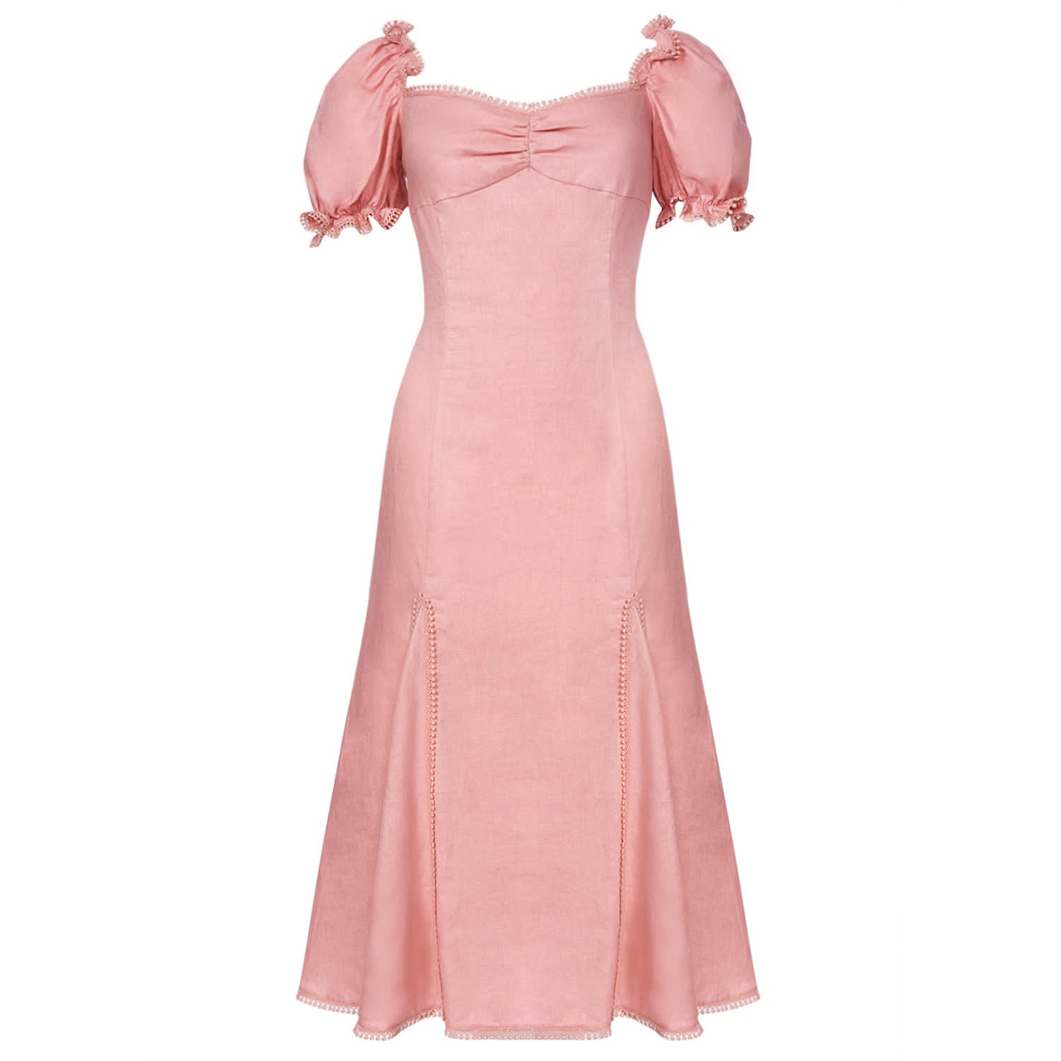 pink linen midi dress