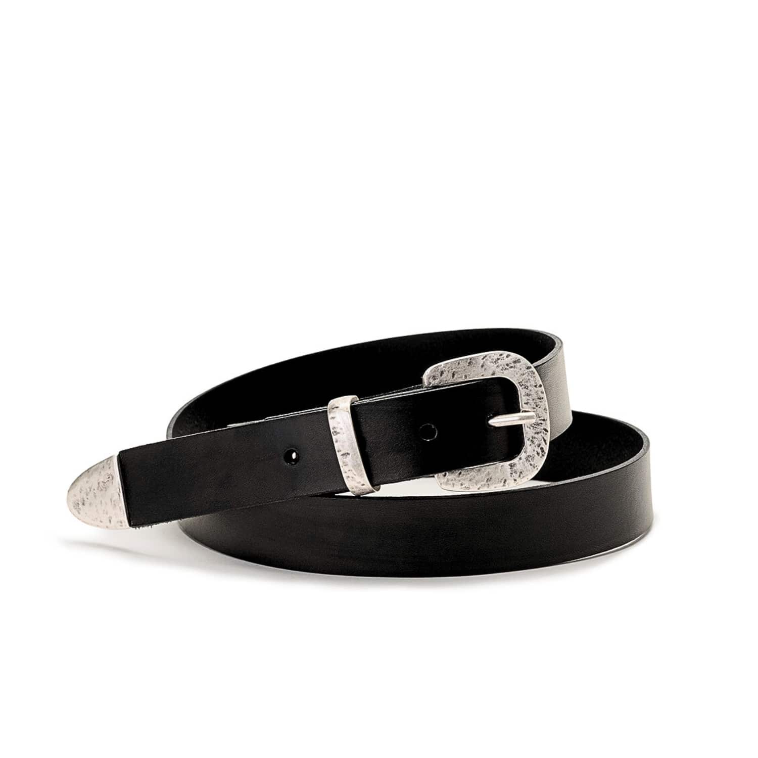 Black Leather Belt With Silver Buckle And Metal Tip | JUAN-JO