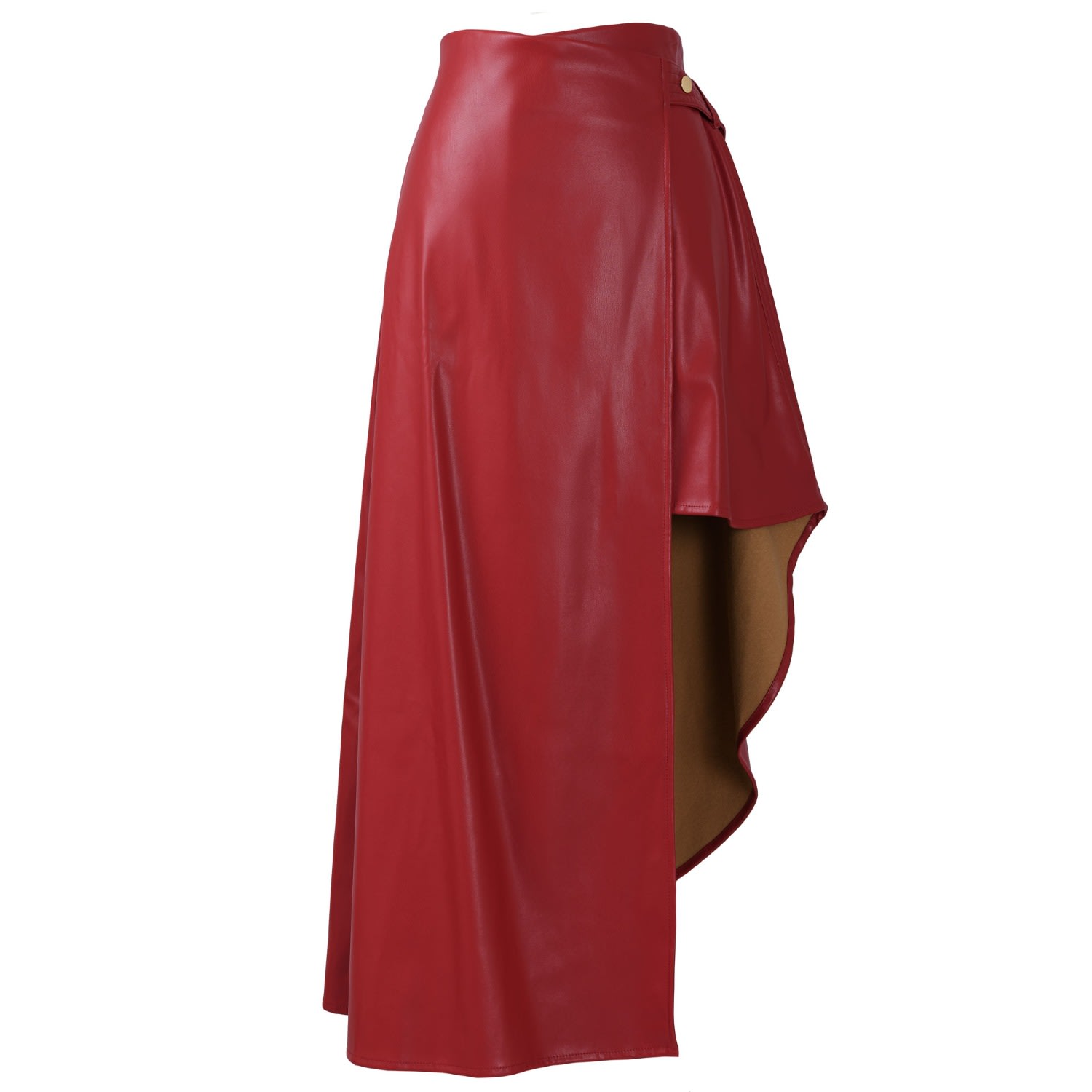 Women's Red Leather Wrap Skirt - Asymmetrical, Vegan Faux | Large | Kargede