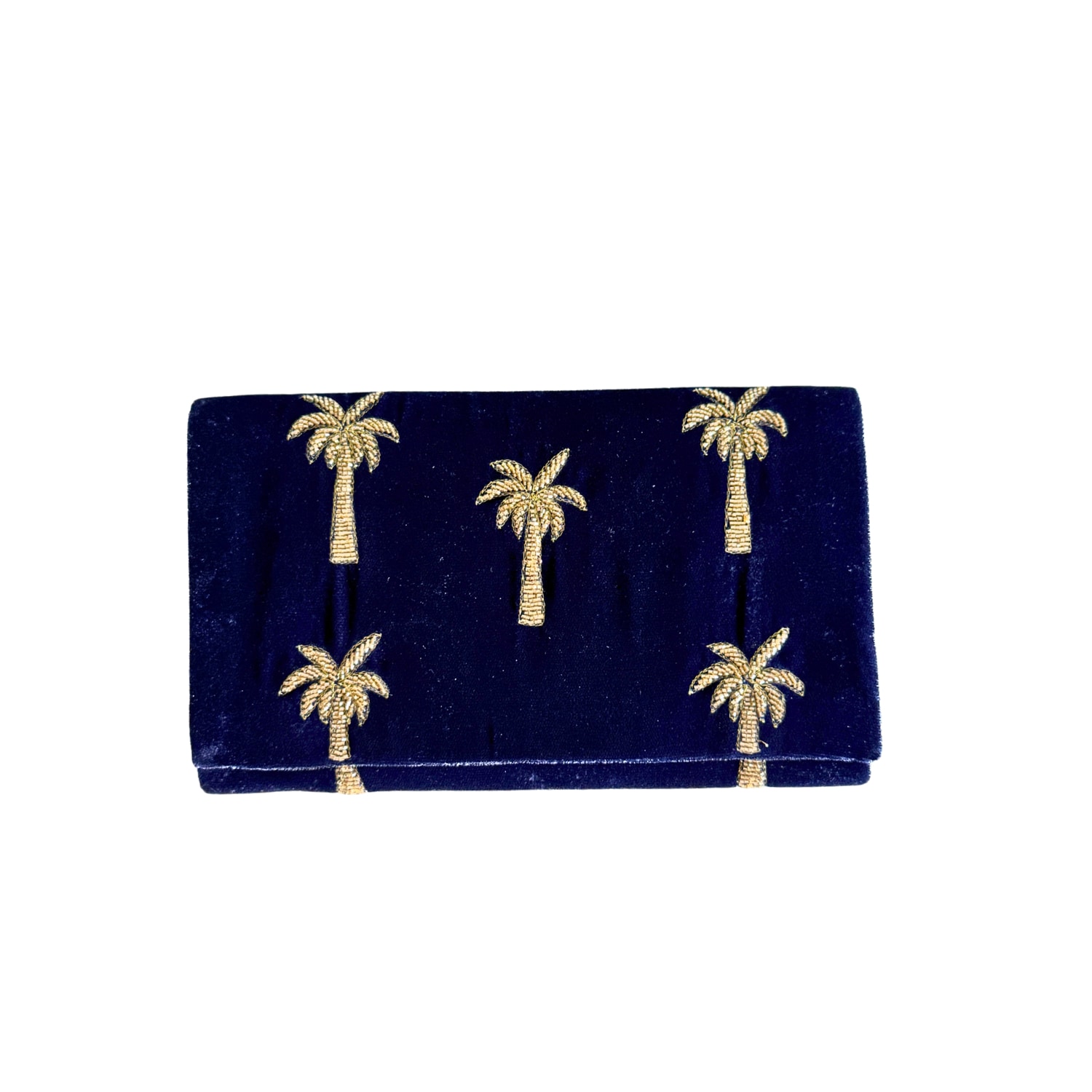Pick Happy Women's Blue Velvet Mini Clutch Bag With Beaded Palm Trees