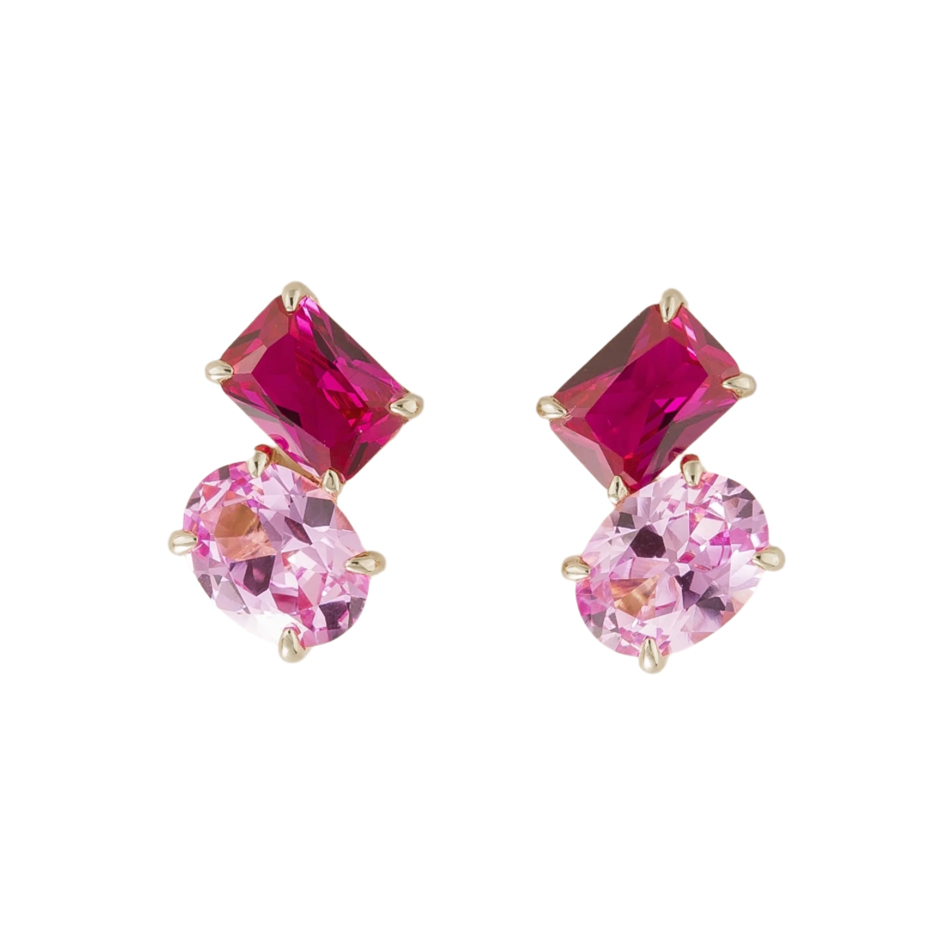 Juvetti Women's Silver / Pink / Purple Buchon White Gold Earrings Set With Pink Sapphire