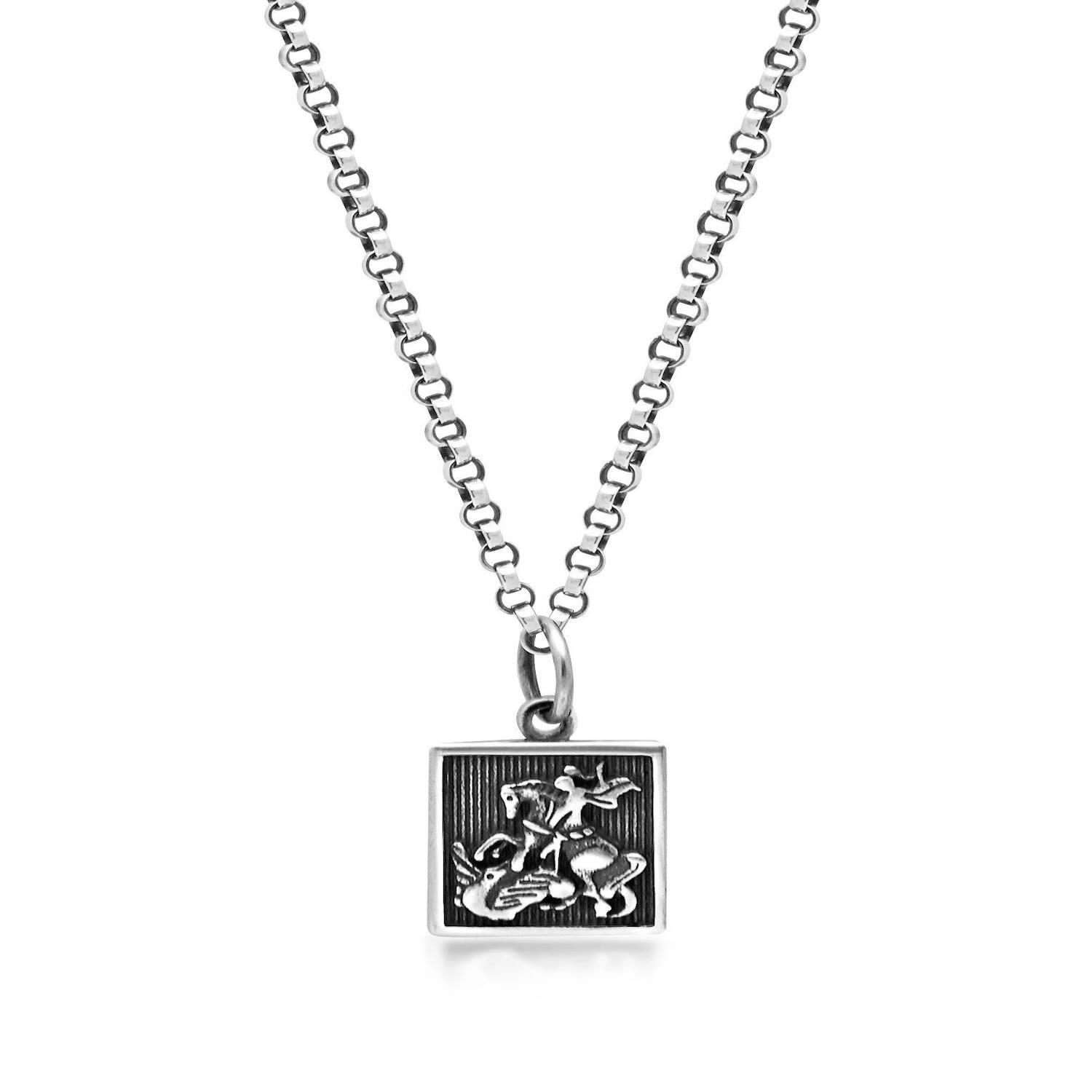 Men’s Silver Necklace With Saint George And The Dragon Pendant Nialaya