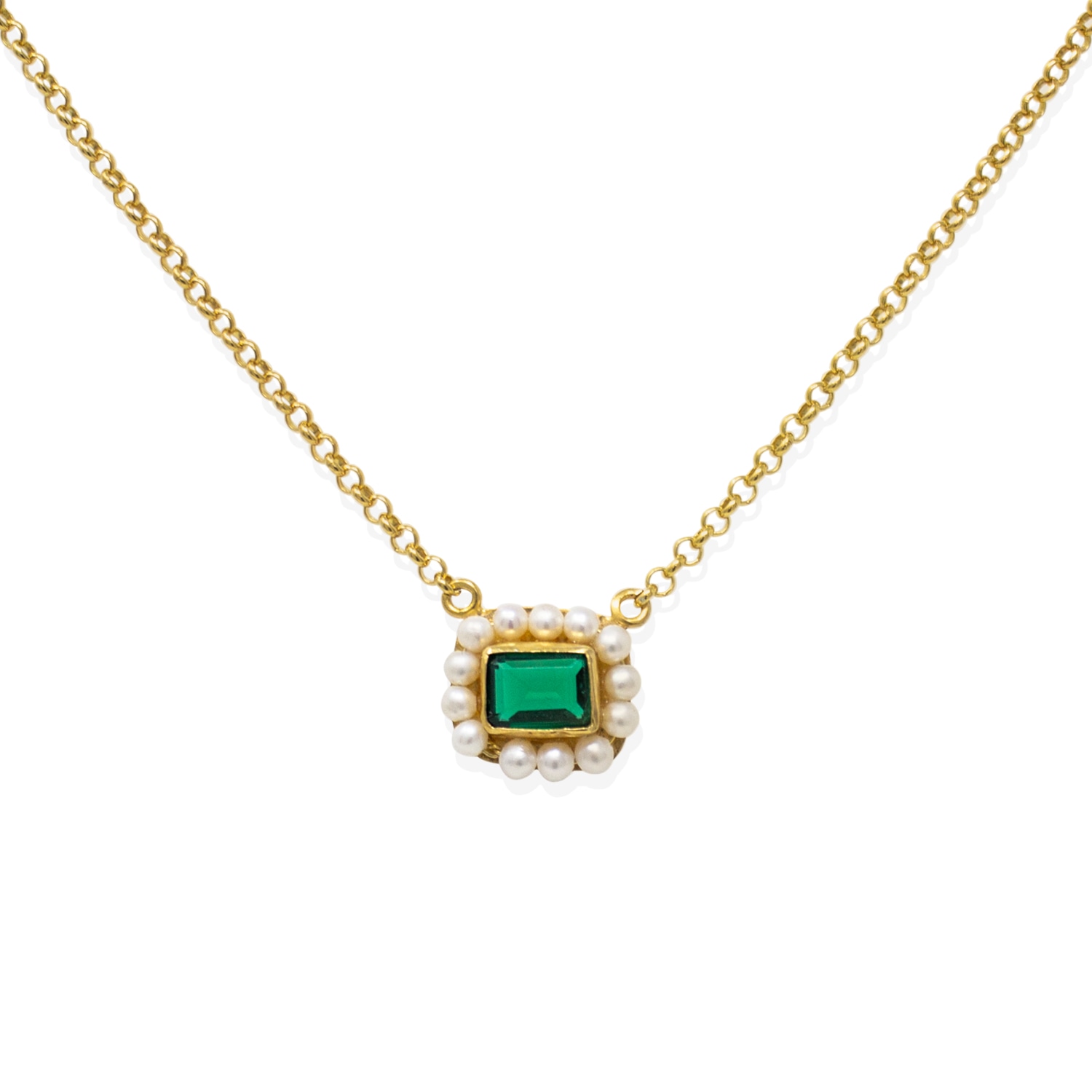 Vintouch Italy Women's Green / Gold Luccichio Green Quartz And Pearl Necklace In Multi