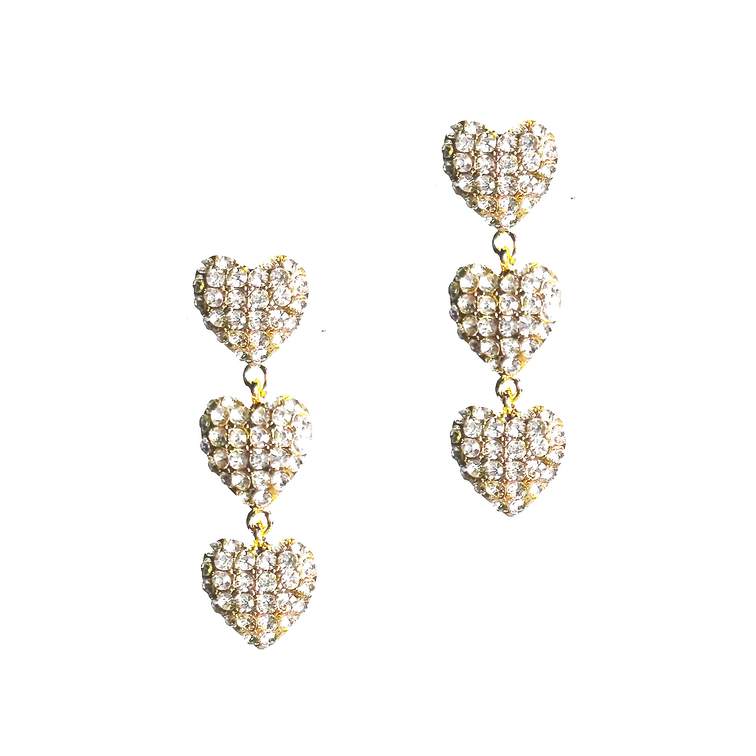 9design Women's Gold Triple Crystal Pave Puffy Heart Drop Earrings