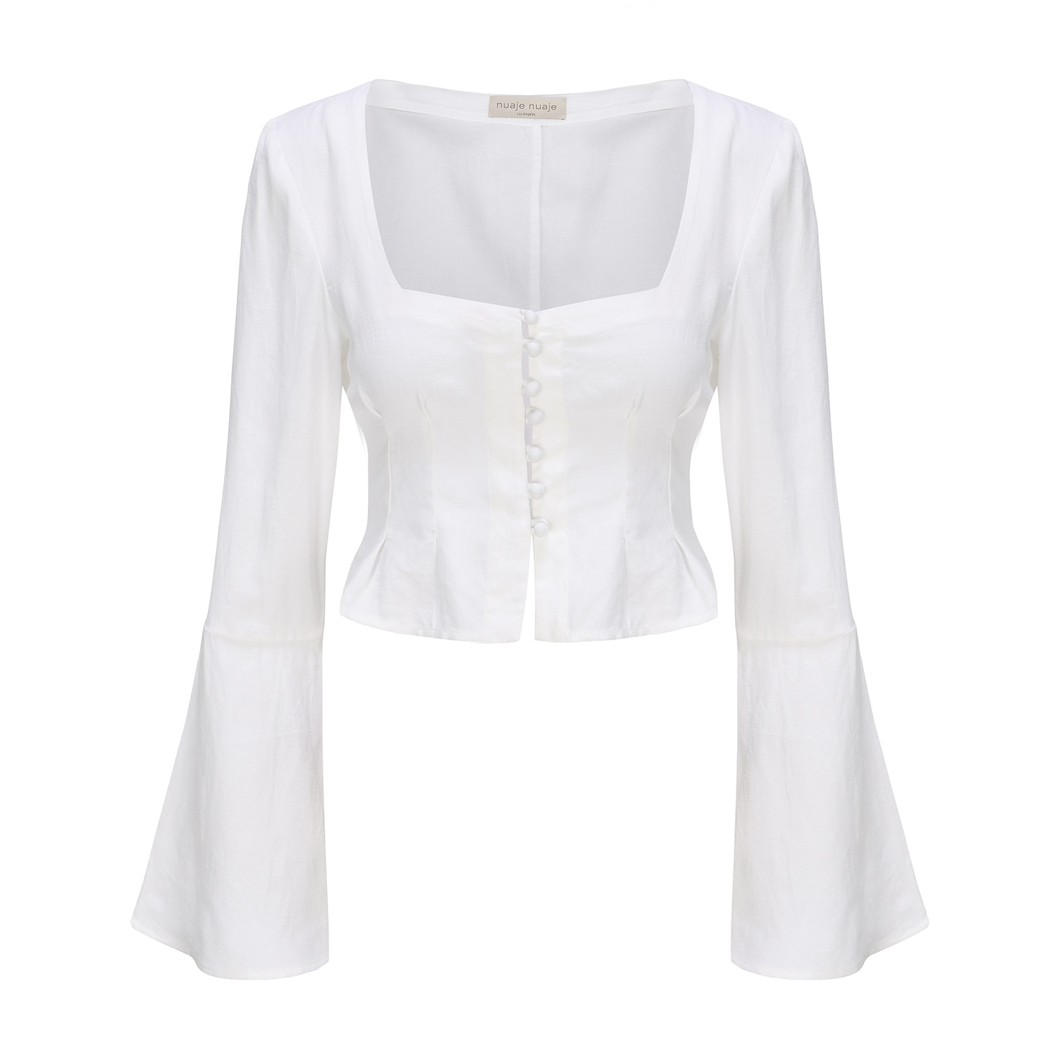 Nuaje Nuaje Women's White Lea Square Neck Flared Sleeve Top In Bamboo-linen In White