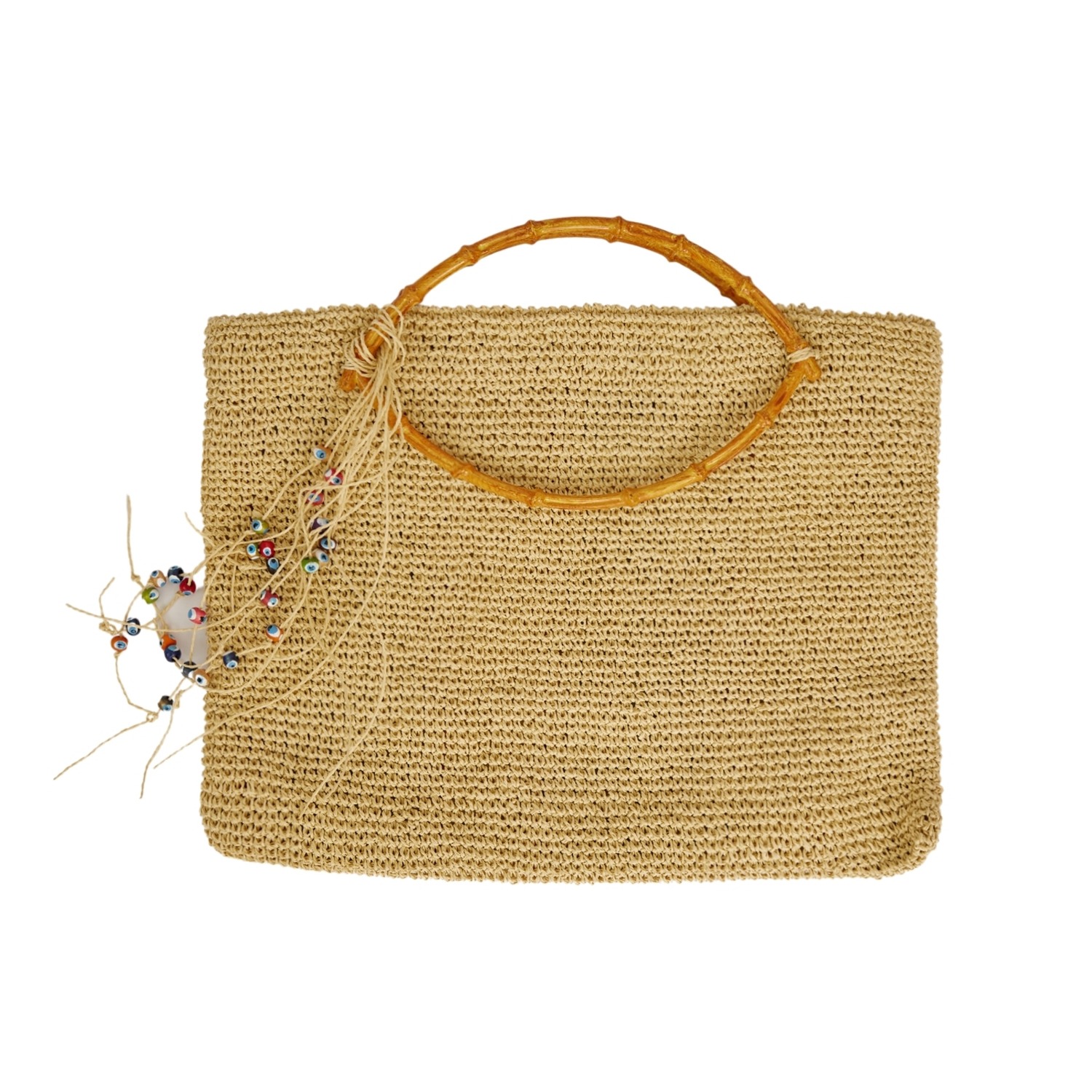  Crochet Bag for Women Evil Eye Handmade Tote Bag with Bamboo  Handles : Handmade Products