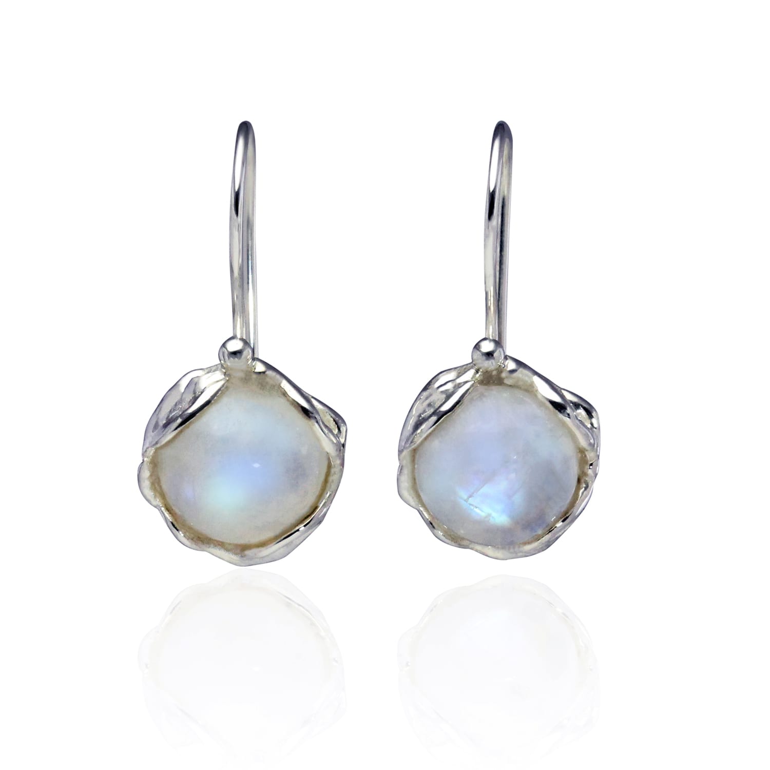 Isla Silver Women's White / Silver Handmade Elegant Round Moonstone Drop Earrings