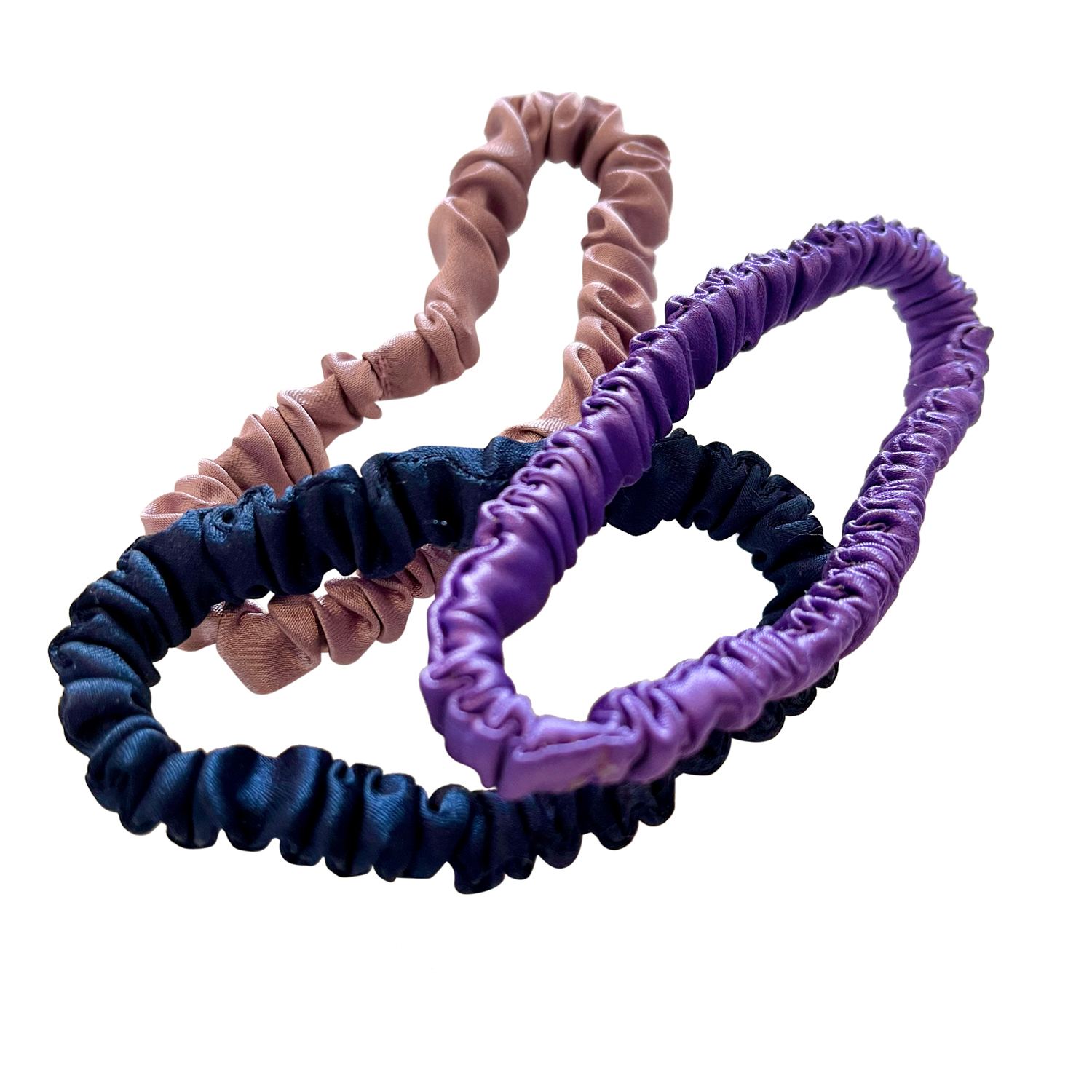 Soft Strokes Silk Women's Pink / Purple Set Of Three Pure Mulberry Silk Skinny Scrunchies Weekly Special Hair Ties Pur In Pink/purple