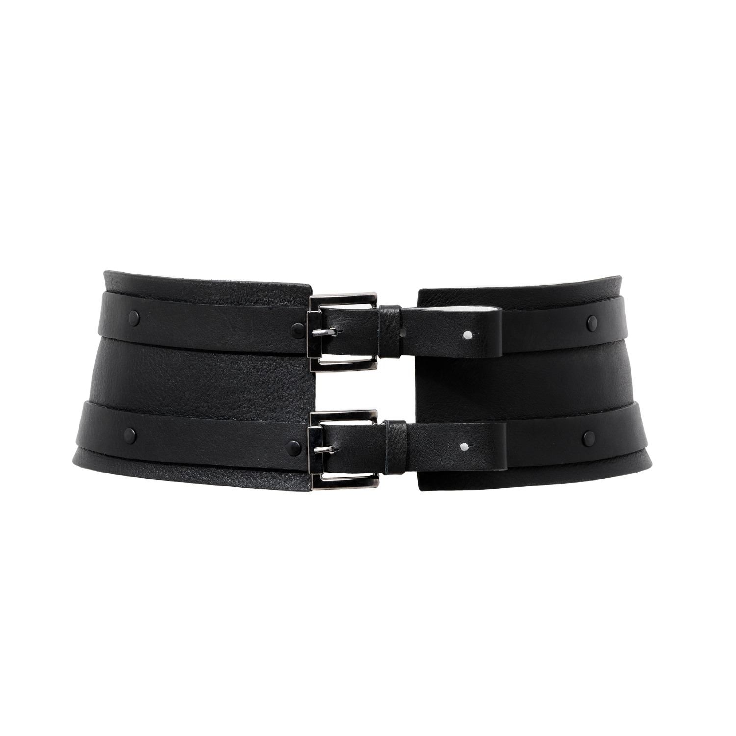 Wide Black Leather Waist Corset Belt Cara by PLIK x HAYA