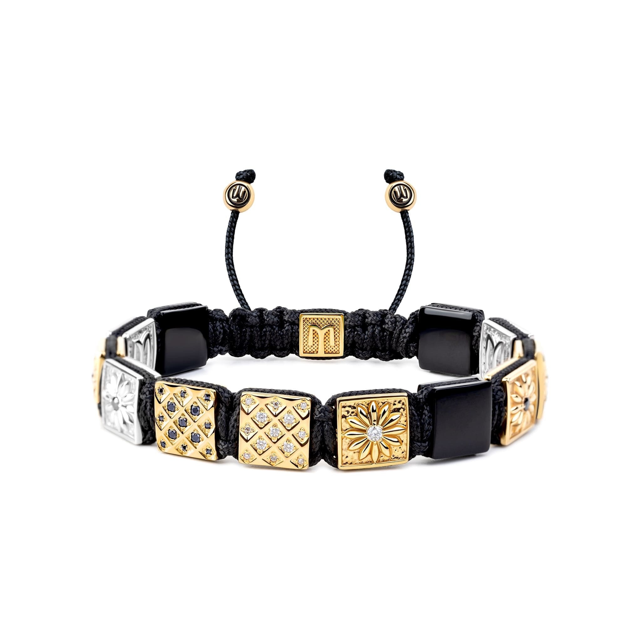 Mahigan Men's Silver / Gold / Black Flat Bead Macrame Bracelet With Onyx In Gold & Silver