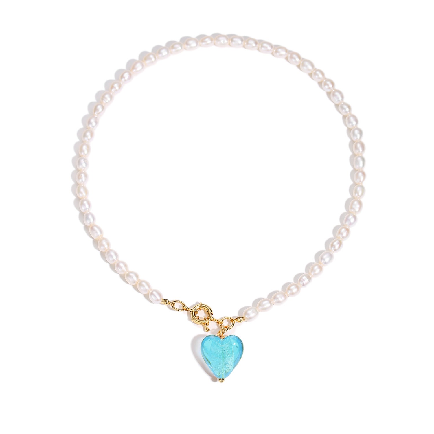 Shop Classicharms Women's Blue Esmée Aquamarine Glaze Heart Pendant Pearl Necklace