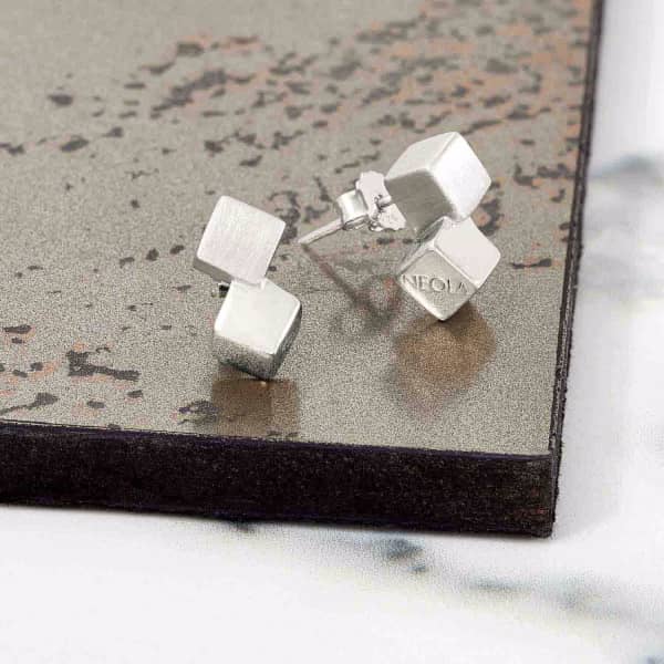 Neola Silver Cube Studs In Cube