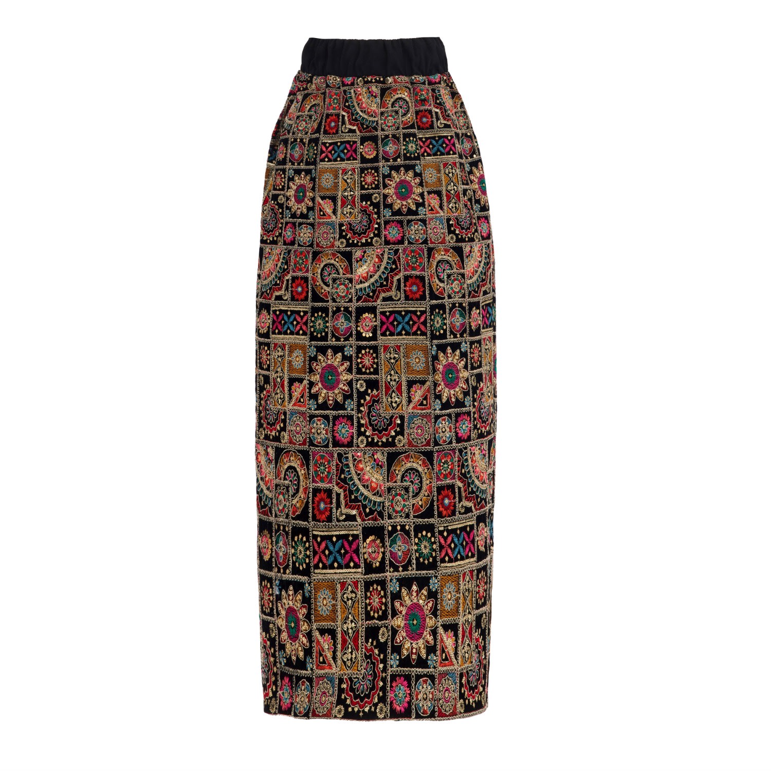 Julia Allert Women's Black / Gold Mid-calf Embroidered Skirt With Shimmering Threads In Black/gold