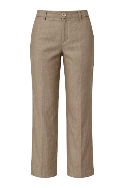 Conquista Women's Green Straight Linen Pants Khaki In Gray