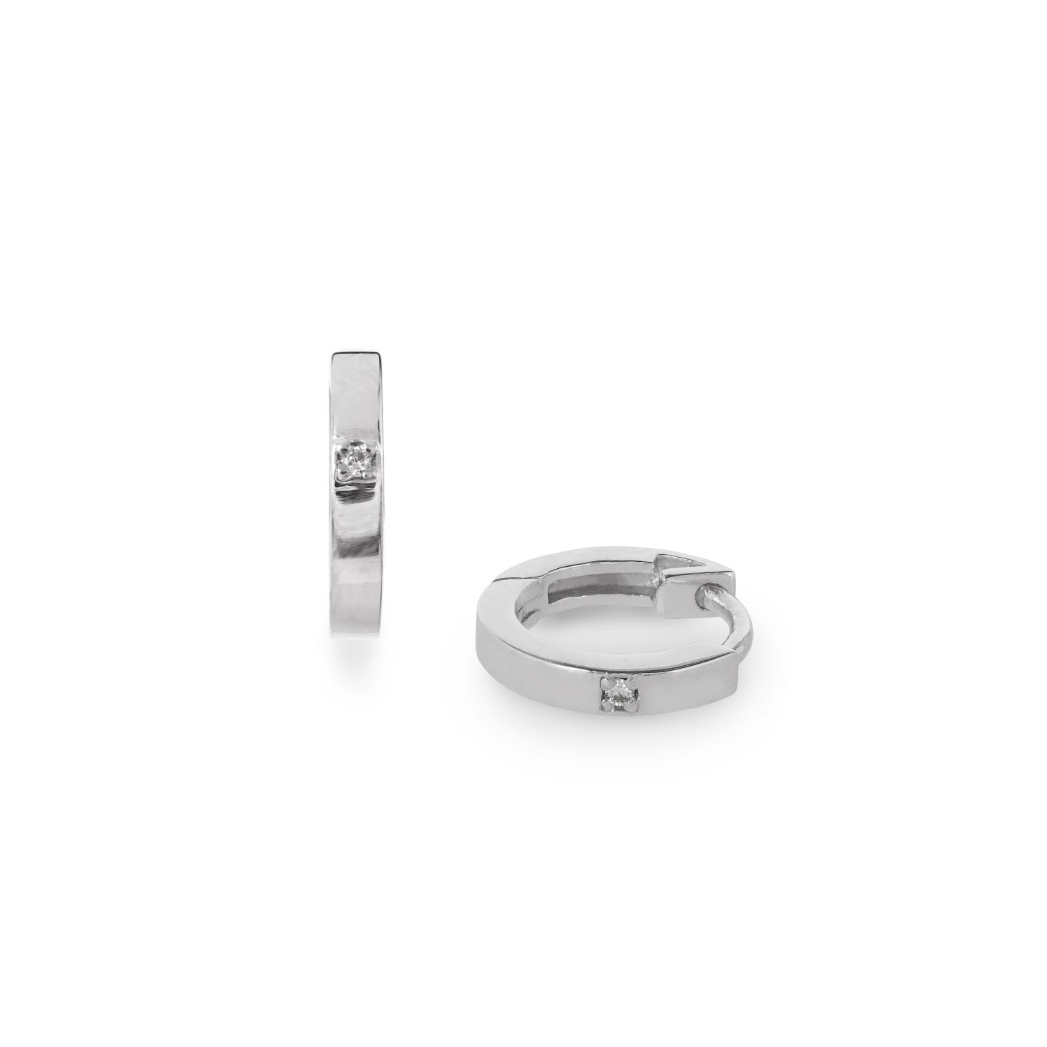 Kaizarin Silver Men's White Gold And Diamond Huggie In Silver