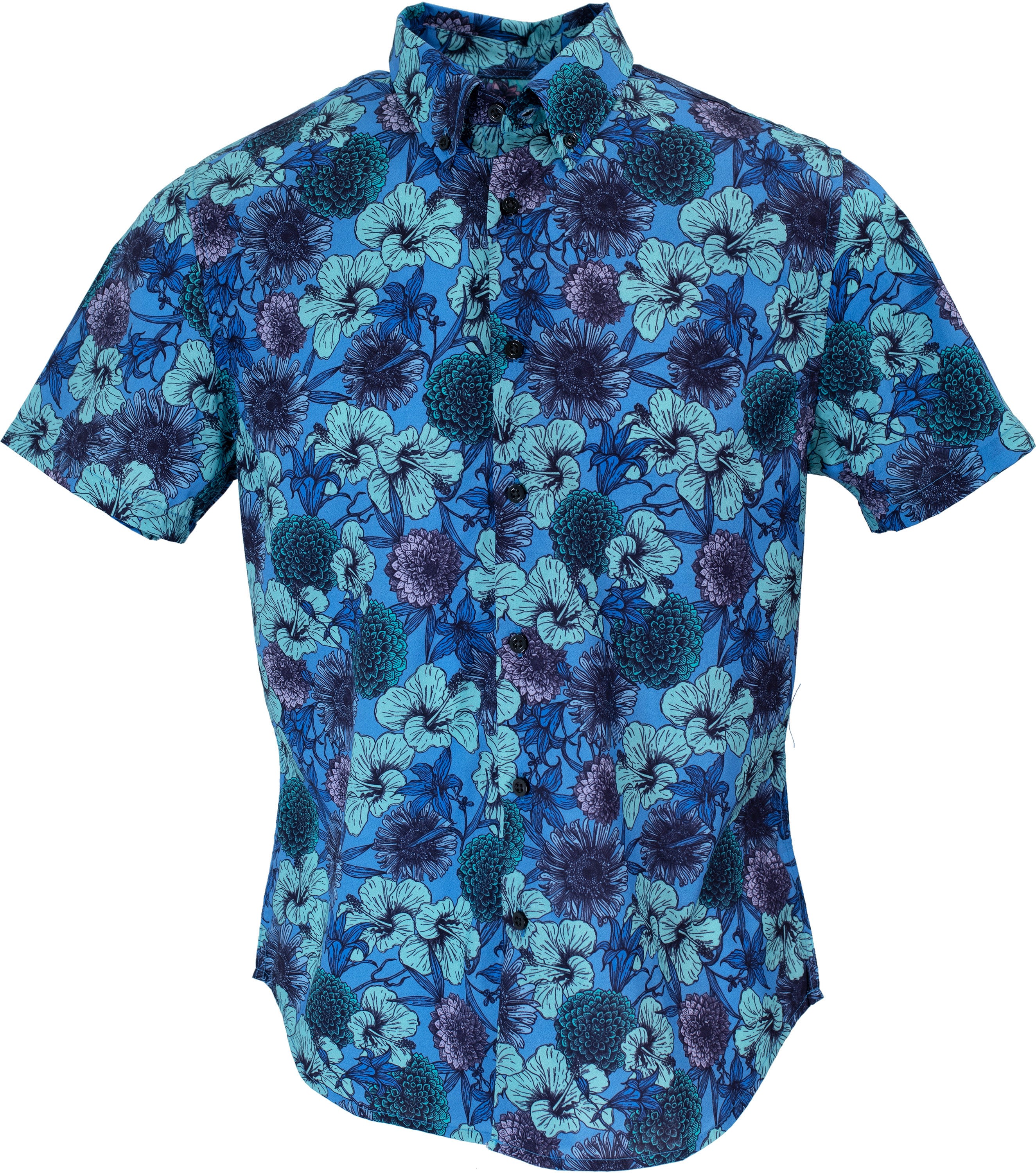 Lords Of Harlech Men's Blue / White / Pink Tim Hibiscus Garden Shirt In Blue In Blue/white/pink