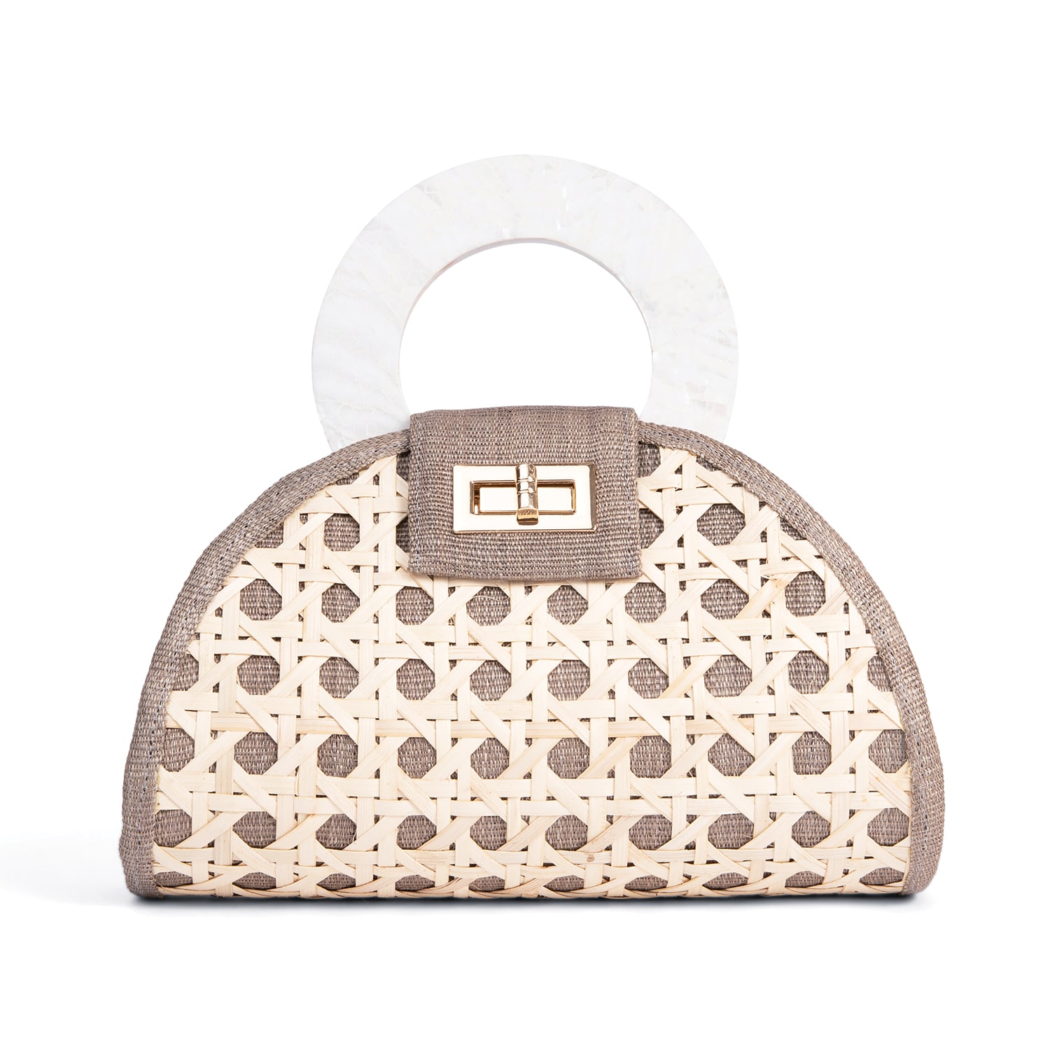 Soli & Sun Women's Neutrals The Ruthie Grey & Mother Of Pearl Rattan Woven Handbag In Gray