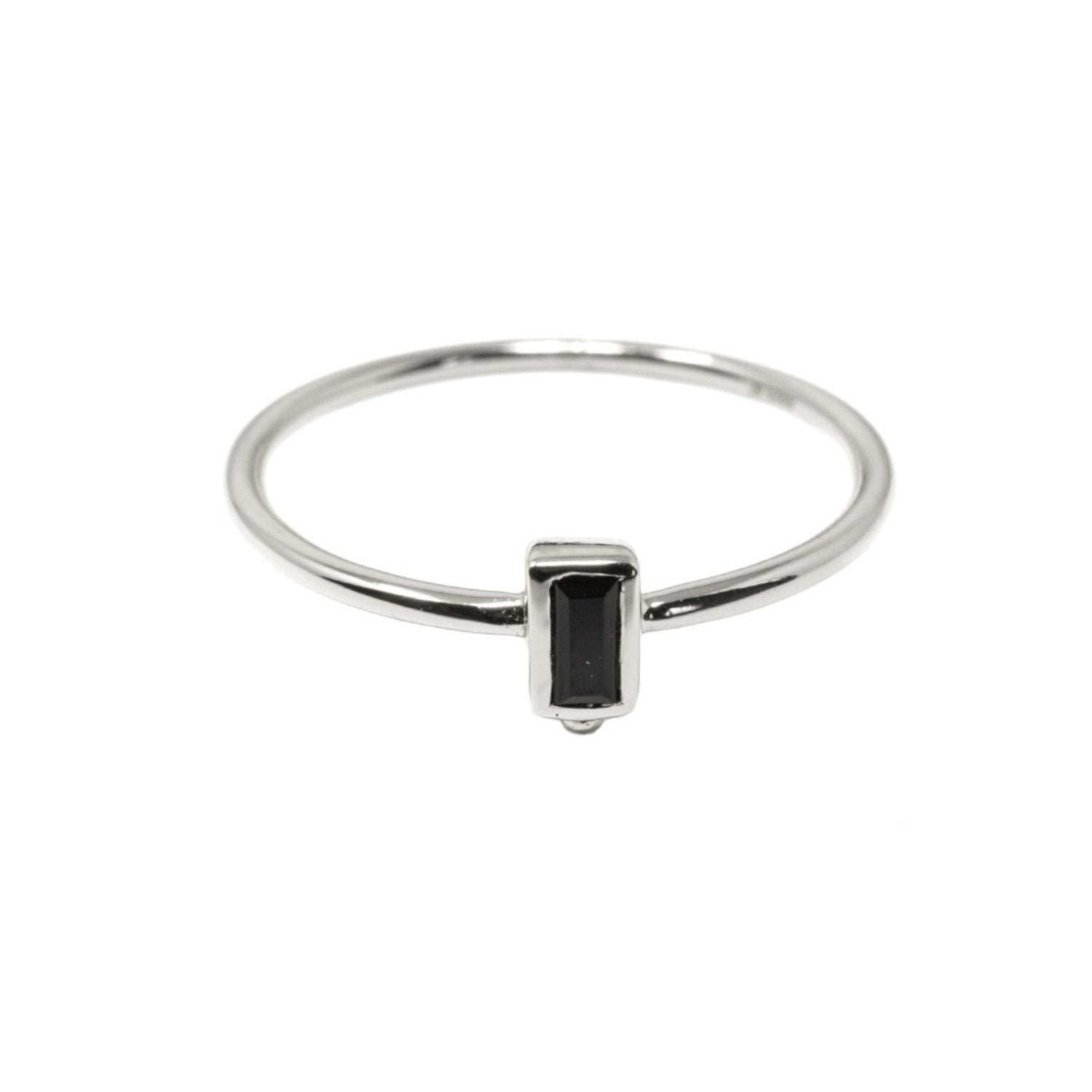 Nasi Silver Women's Black Baguette Level Ring- Onyx, Silver In Black