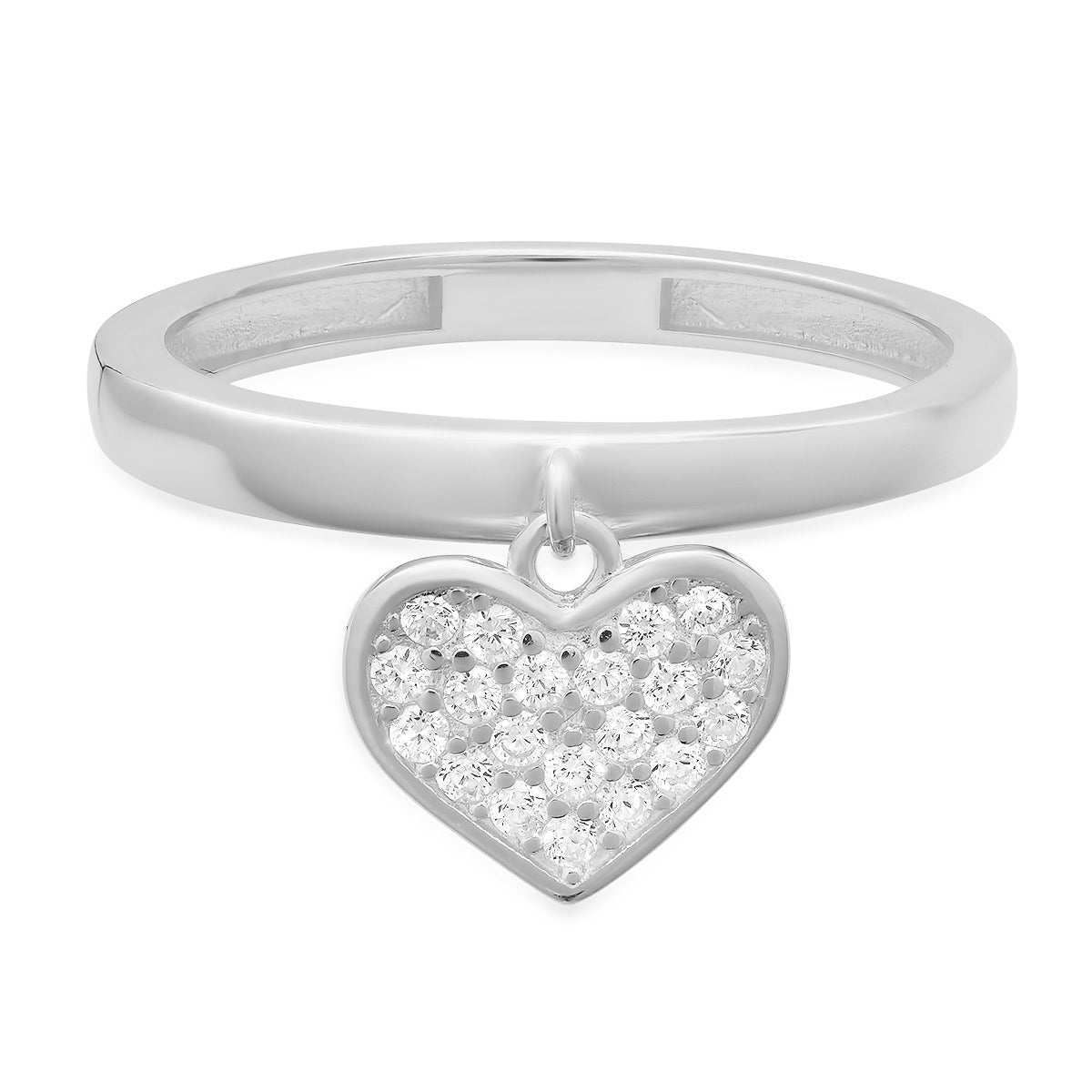 Kylie Harper Women's Sterling Silver Dangling Diamond Cz Heart Ring