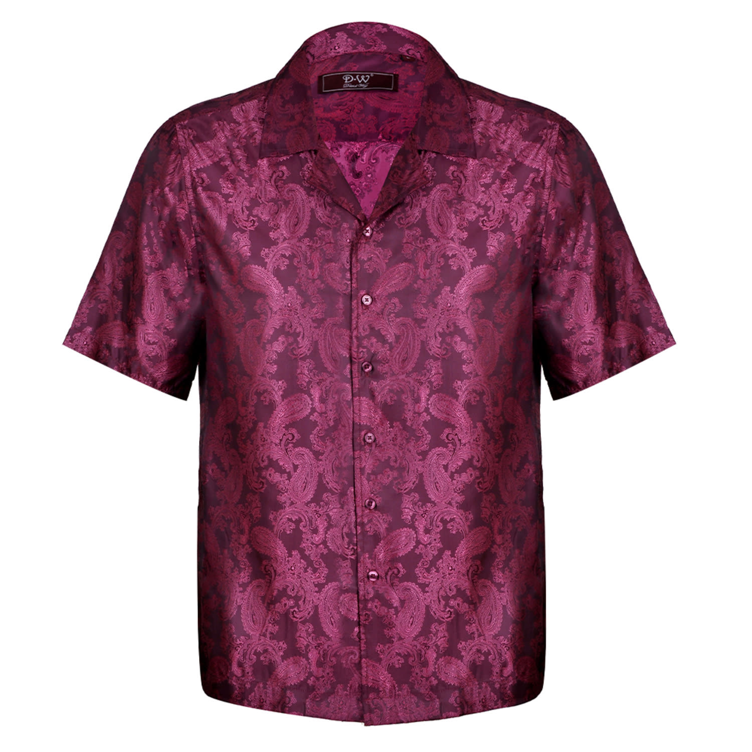 David Wej Men's Red Washington Cuban Collar Paisley Shirt - Wine In Red