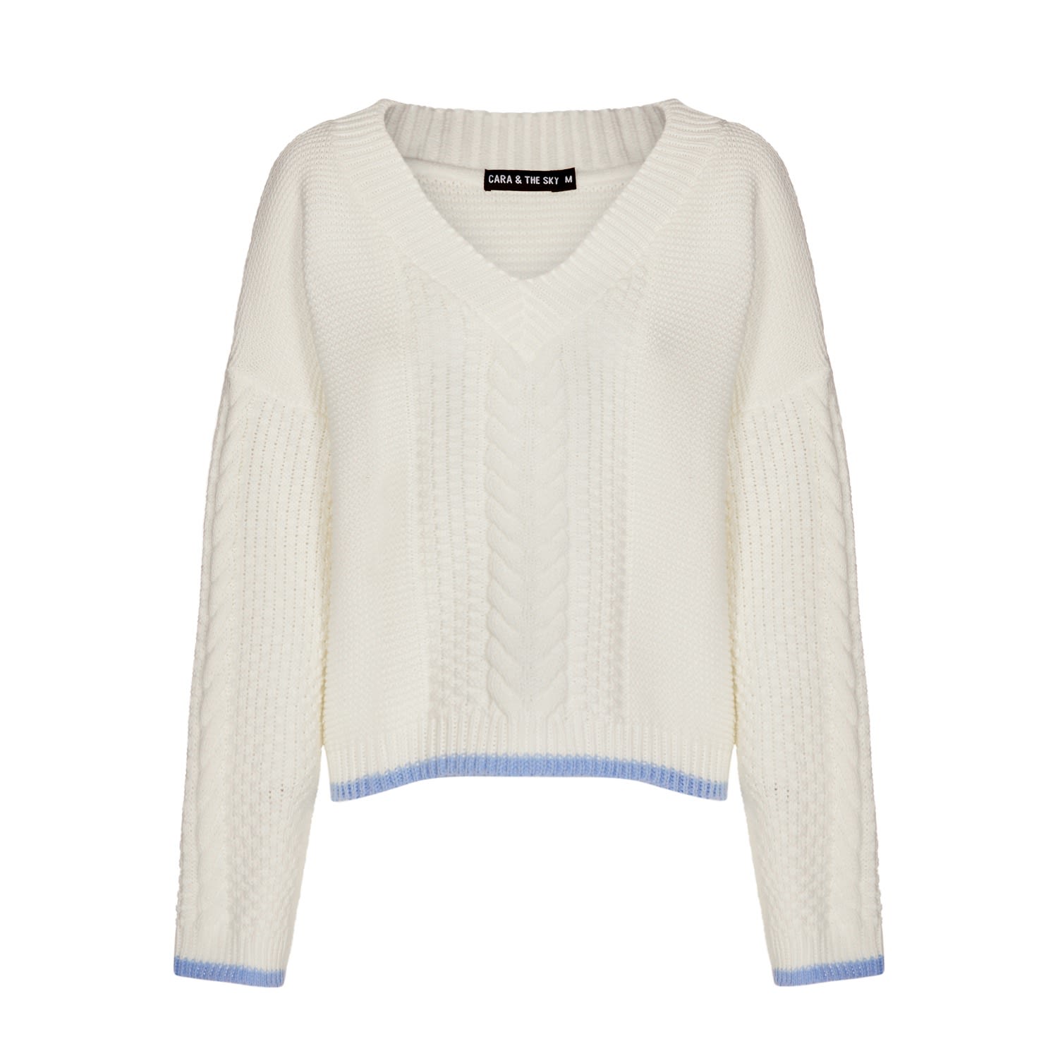 Women’s Emma Cable V Neck Jumper White Small Cara & the Sky