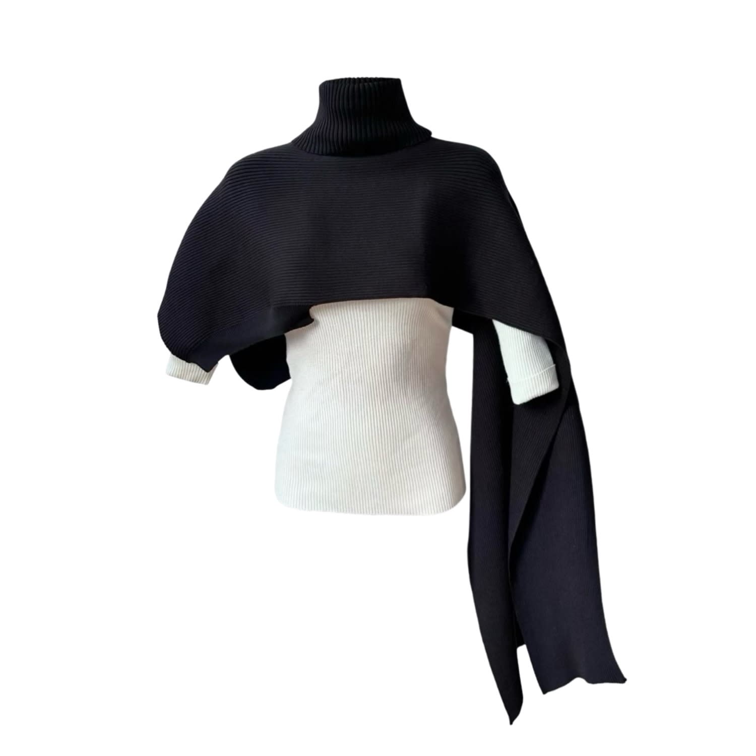 London Atelier Byproduct Women's Neutrals / Black Black And Beige Two Piece Knit Shawl And Pullover In Black