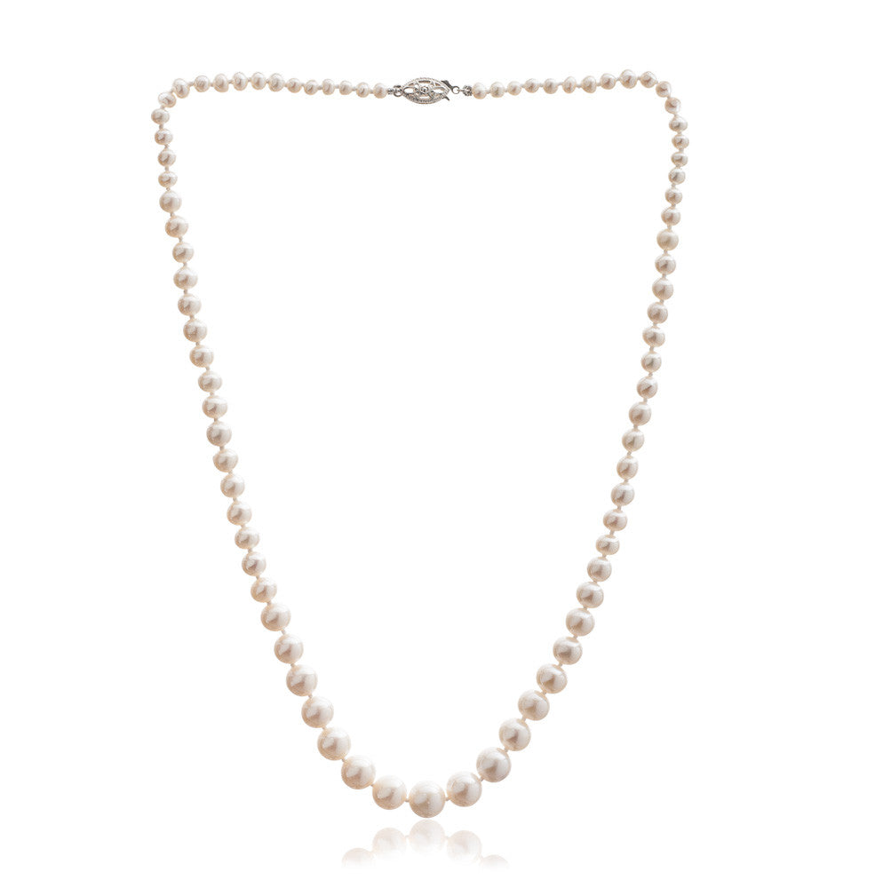 Women’s White Gratia Classic Graduated Almost Round Cultured Freshwater Pearl Necklace Pearls of the Orient Online