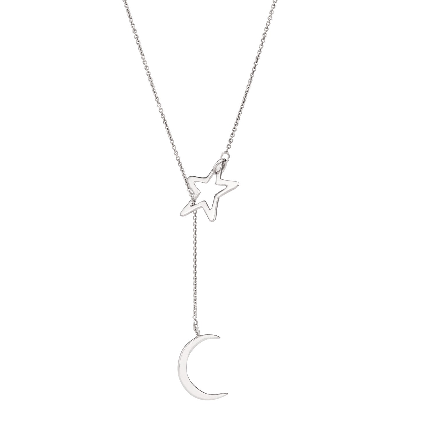 Women’s Sterling Silver Moon & Star Lariat Necklace Posh Totty Designs