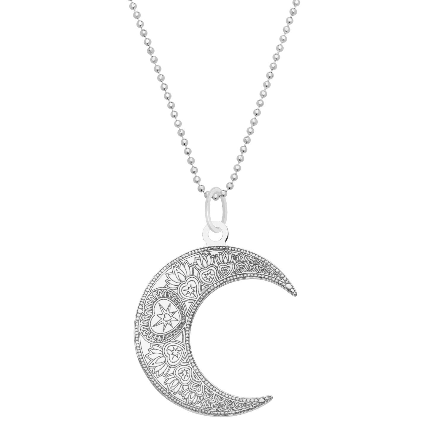 Women’s Large Silver Mandala Moon Pendant Necklace Cartergore