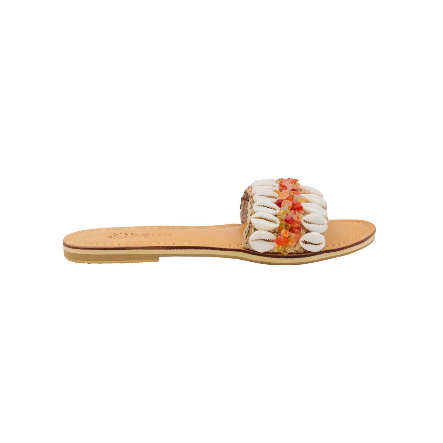 Ohsun Women's Orange Nikki Raffia & Shell Slides - Apricot