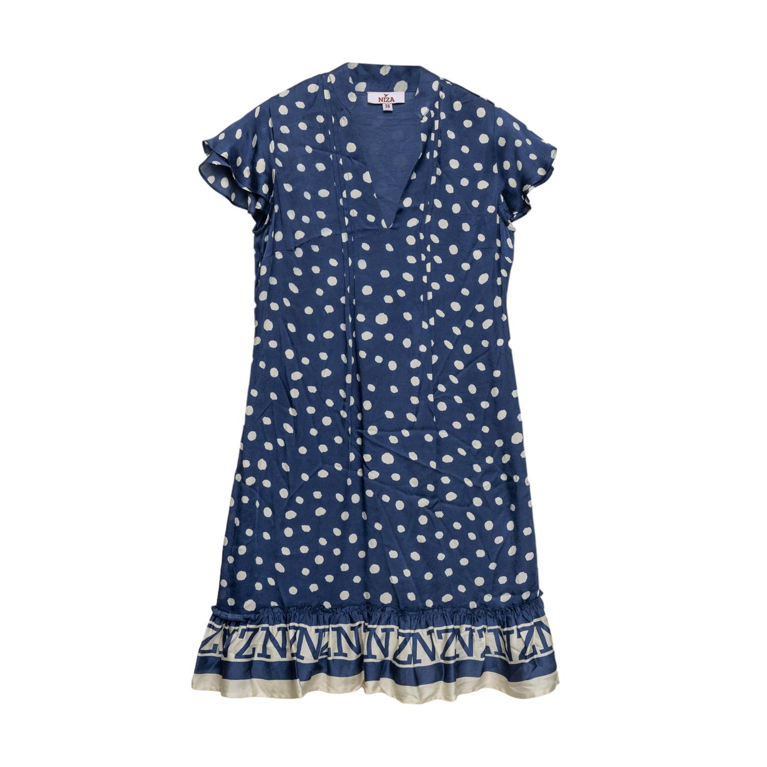 Women’s Blue Short Short Dress With Short Sleeves With Tassels Small Niza