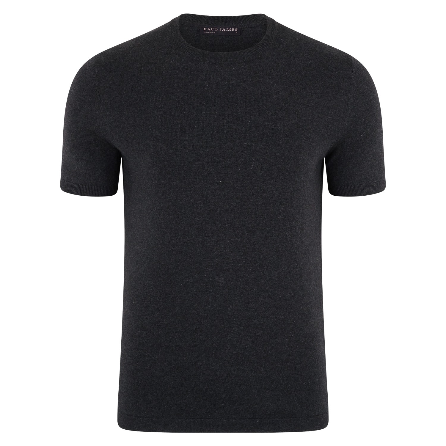 Paul James Knitwear Grey Mens Ultra-fine Cotton Hugo Knitted T-shirt - Anthracite In Grey