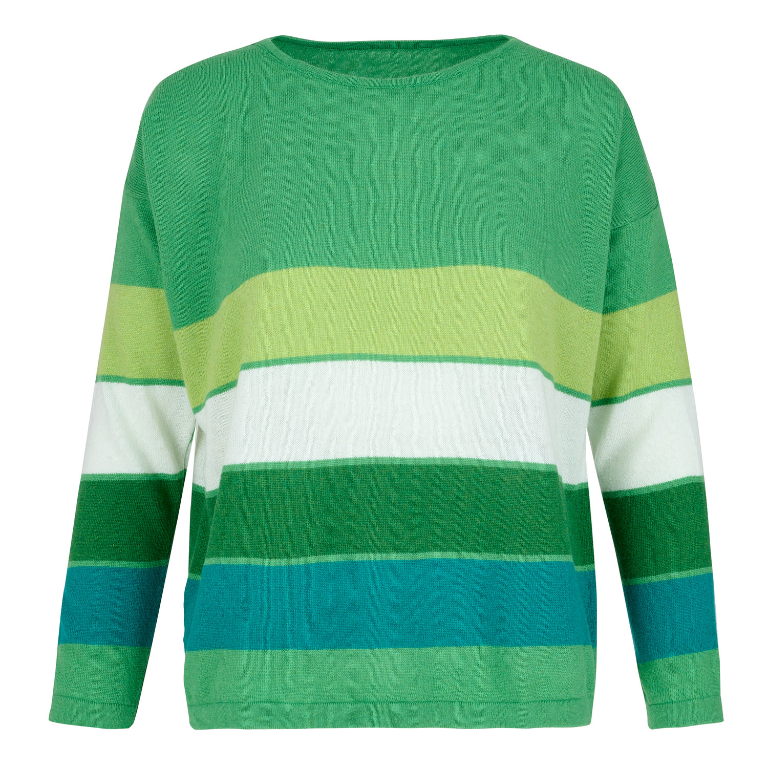 Women’s Cashmere Mix Sweater In Green With Solid Multi Stripes One Size At Last...