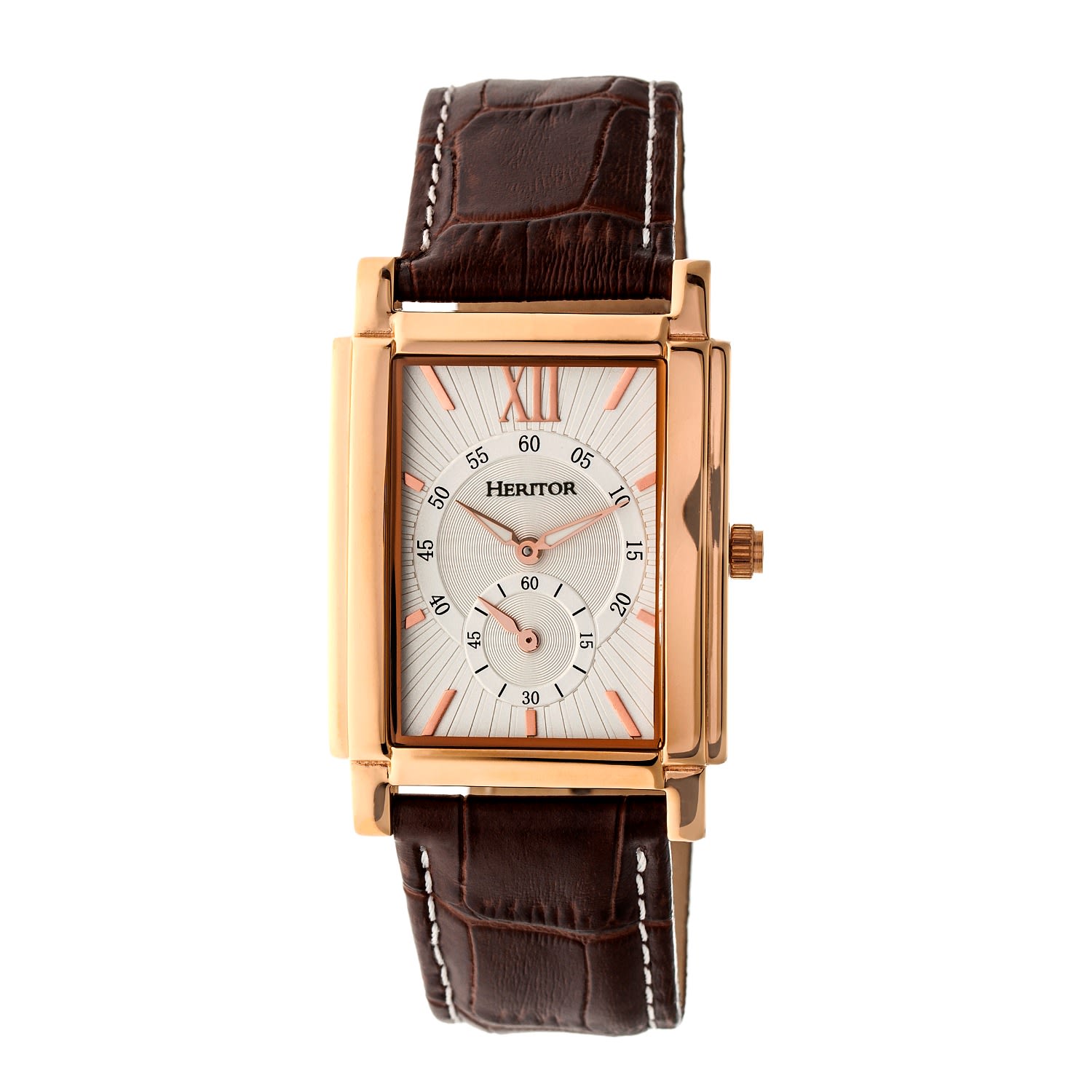 Men’s Silver / Rose Gold Frederick Leather-Band Watch With Seconds Sub-Dial - Rose Gold, Silver One Size Heritor Automatic