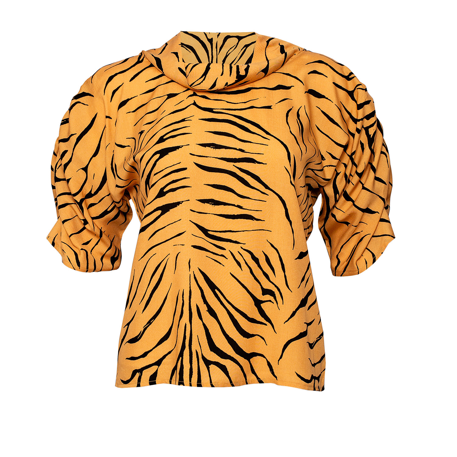 Bianca Popp Women's Neutrals Puff Blouse With Collar In Beige Animal Print In Beige