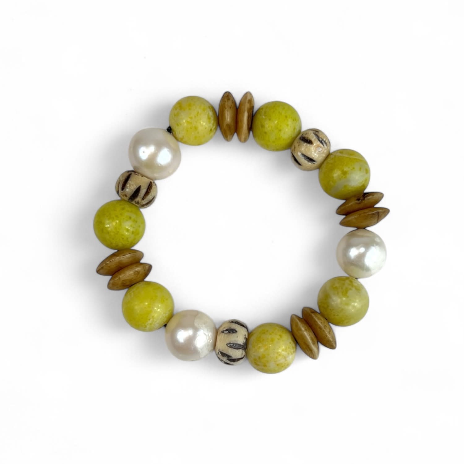 By Virgo Women's Green / White Rossano Jasper & Pearl Beaded Bracelet