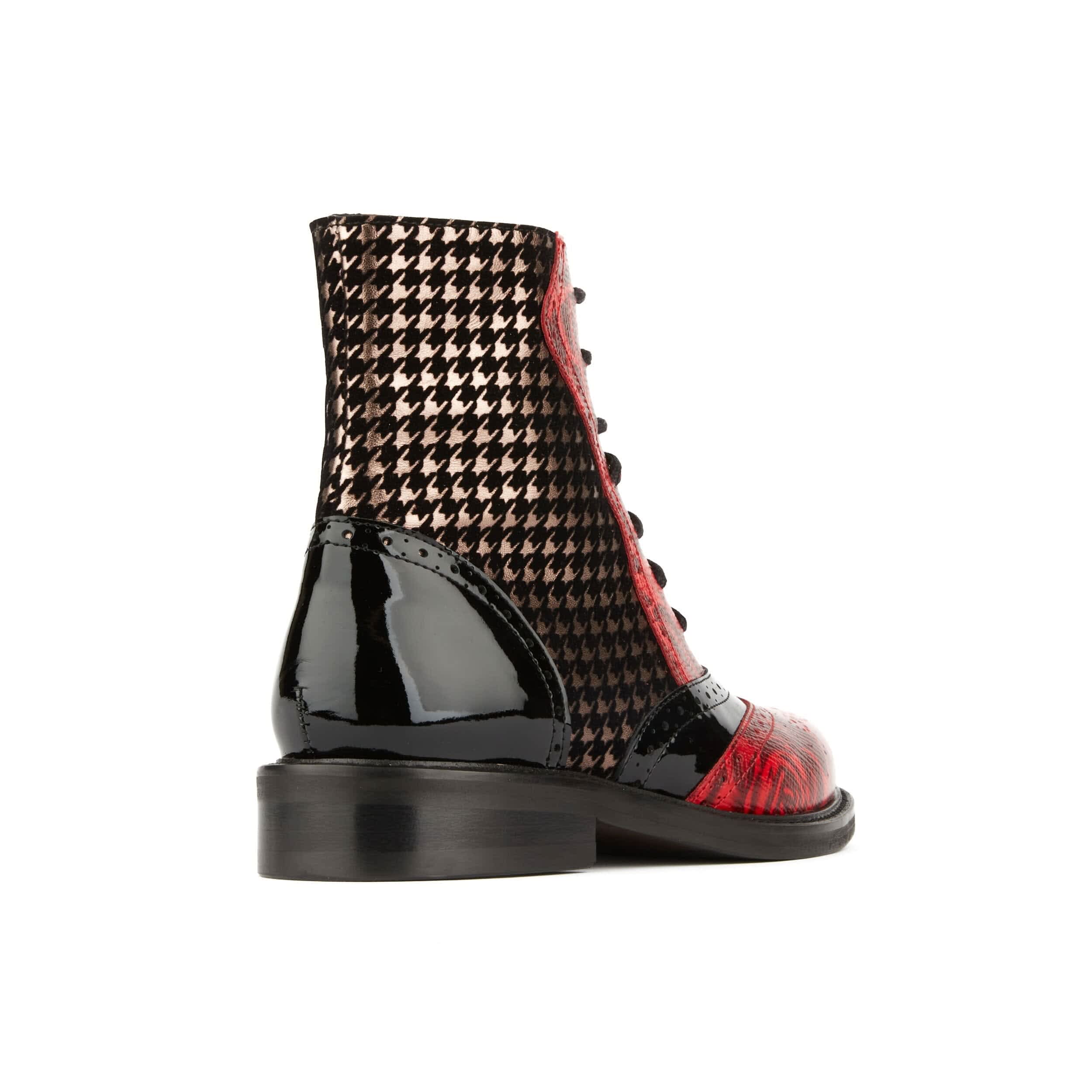 Brick Lane Boots Red Rose Houndstooth Womens Ankle Boots Embassy London USA Wolf Badger