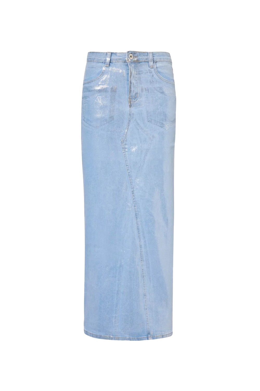 Amy Lynn Womens Blue Mimi Metallic-finish Denim Maxi Skirt In Blue