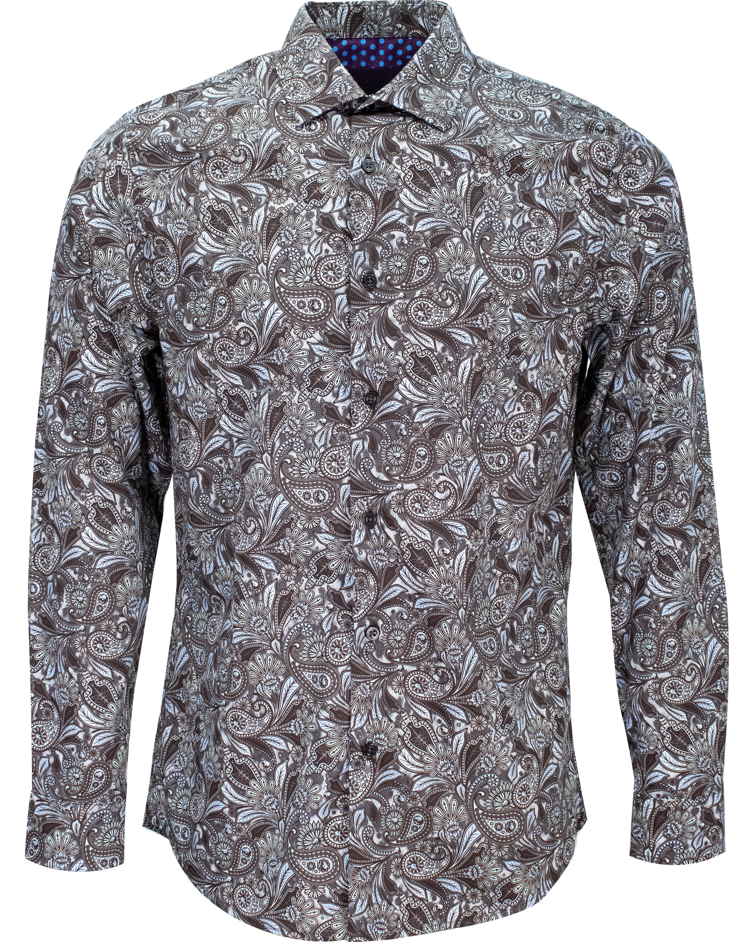 Men’s Norman Skull Paisley Shirt - Grey Medium Lords of Harlech