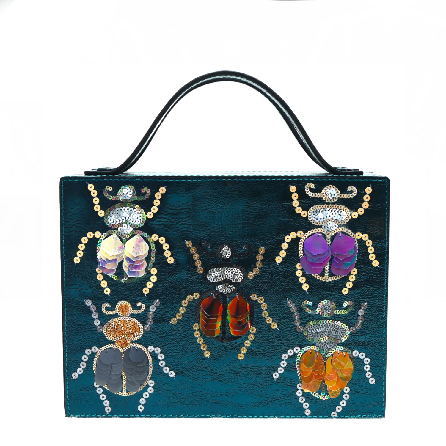 Simitri Women's Green Bedazzled Beetle Briefcase Bag In Green