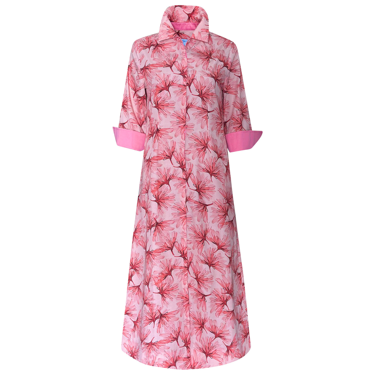 Perlavera Women's White / Pink Neo Allium Flowers Three Quarter Sleeve Length Maxi Slim Fit Dress