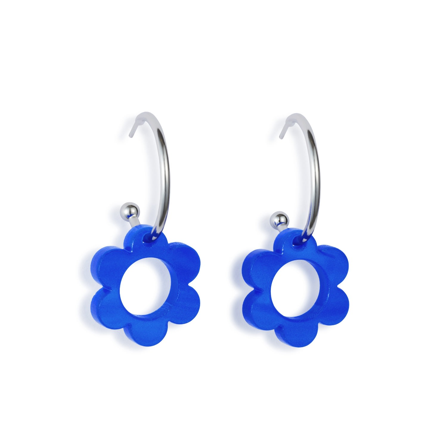 Shop Toolally Women's Blue / Silver Charming Flower Hoop - Royal Blue & Silver In Blue/silver