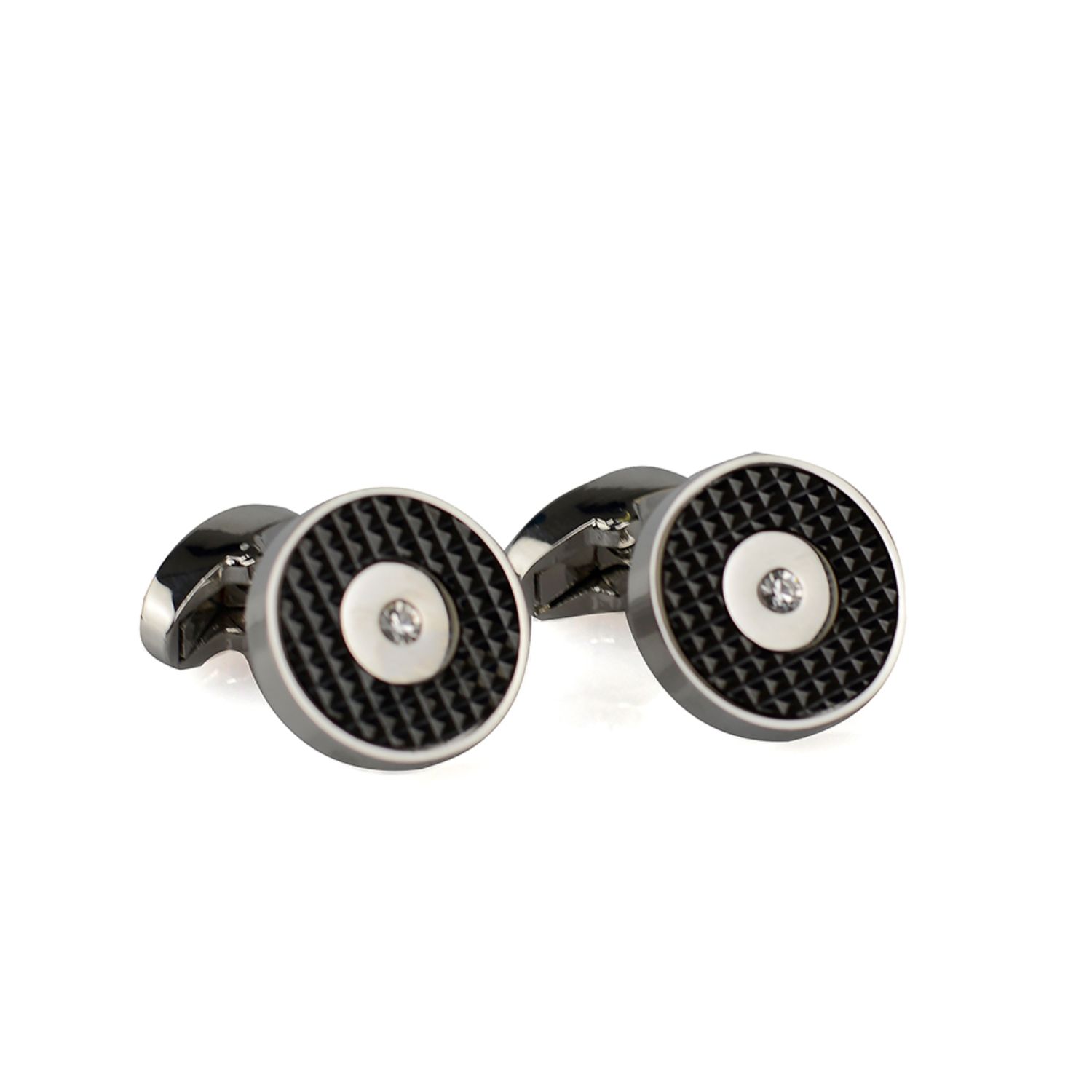 David Wej Men's Black / Silver Circle Gem Cufflinks - Silver In Multi