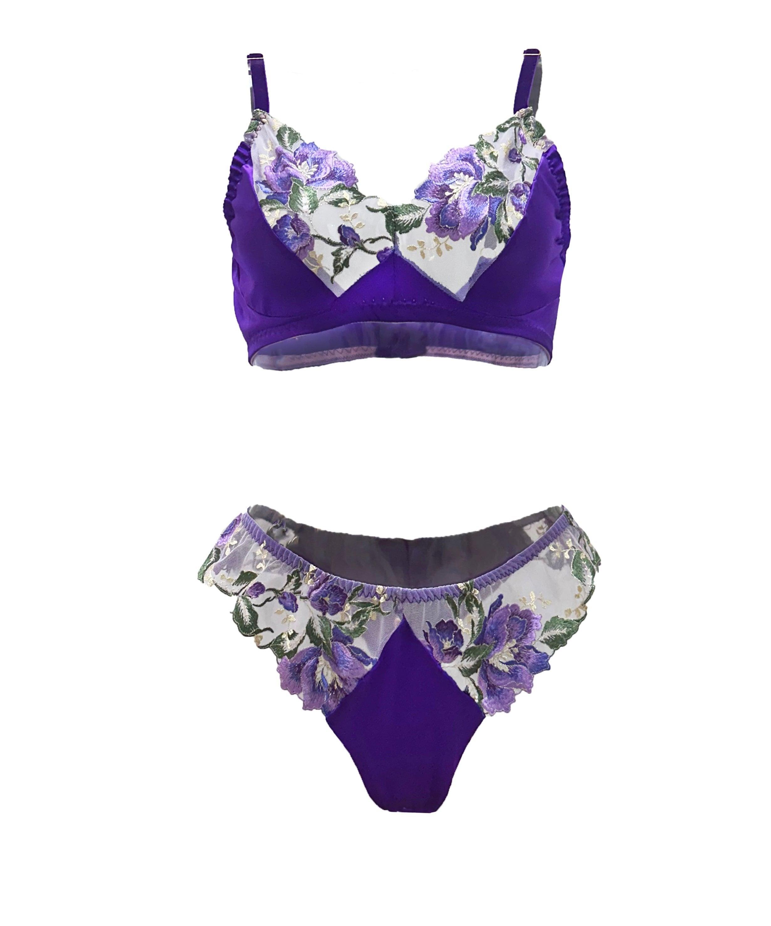 Carol Coelho Women's Pink / Purple Theory Of Strings Embroidered Satin Blend Dark Bralette In Pink/purple