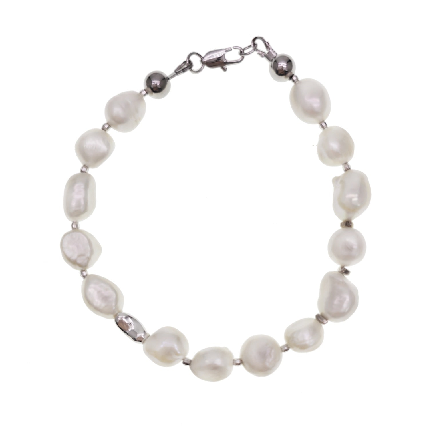 Farra White Freshwater Pearls With Sterling Silver Men's Bracelet