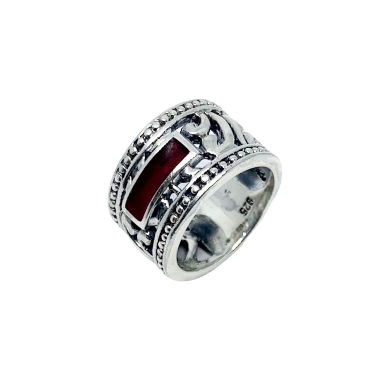 Tg-jewellery By Tamara Gervasio Red / Black / Silver Tribale Sterling Silver Men's Chunky Ring One Of A Kind