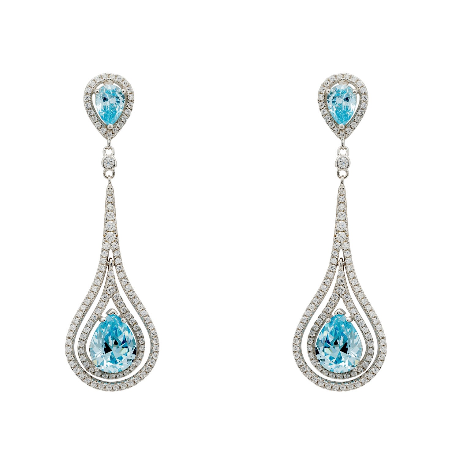 Blue / White / Silver Lady Jane Pendulum Drop Earrings Silver Blue Topaz Latelita