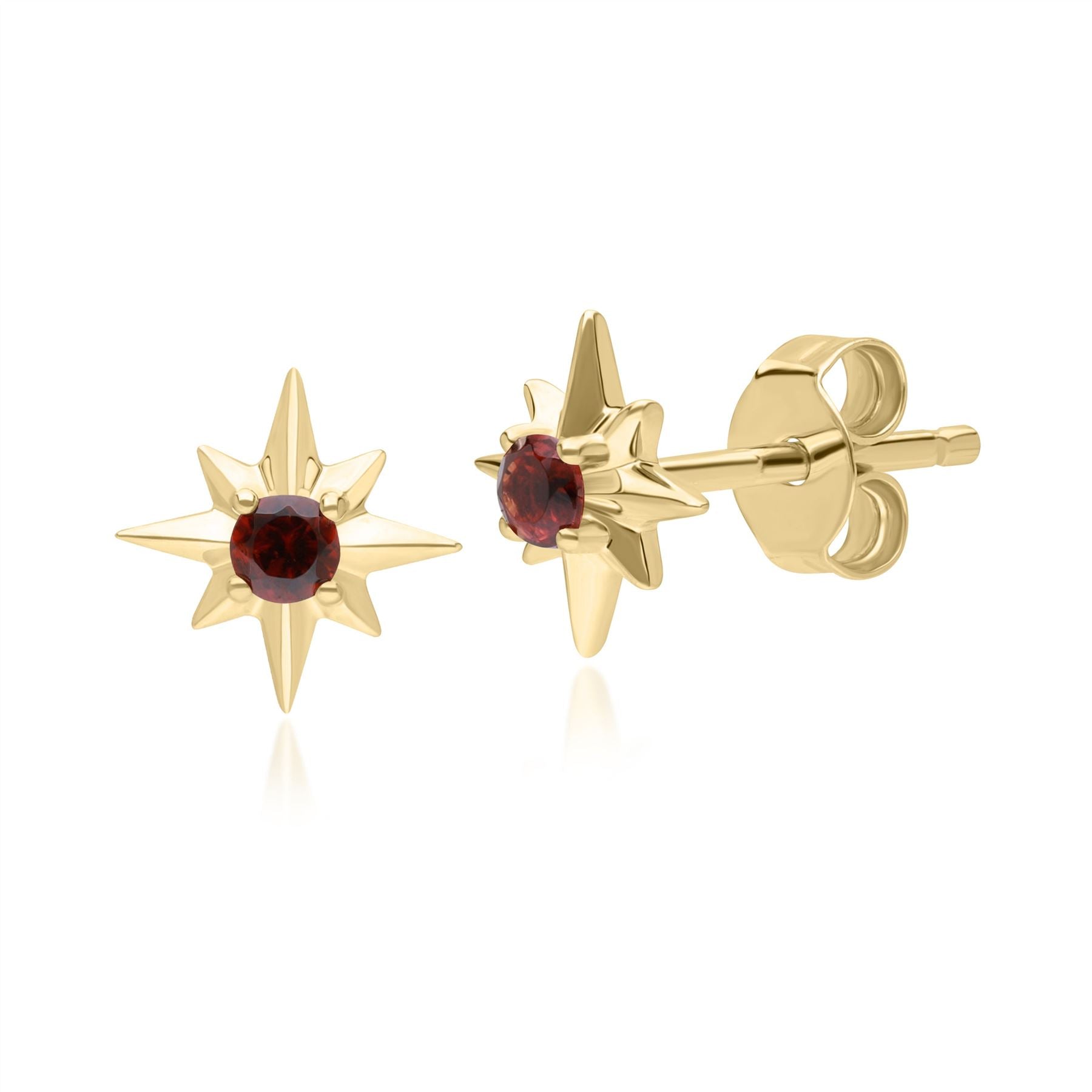 Women’s Gold / Red Garnet Star Stud Earrings In Yellow Gold Gemondo