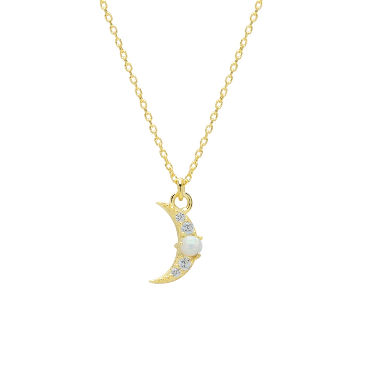 Spero London Women's Crescent New Moon Opal Sterling Silver Necklace - White