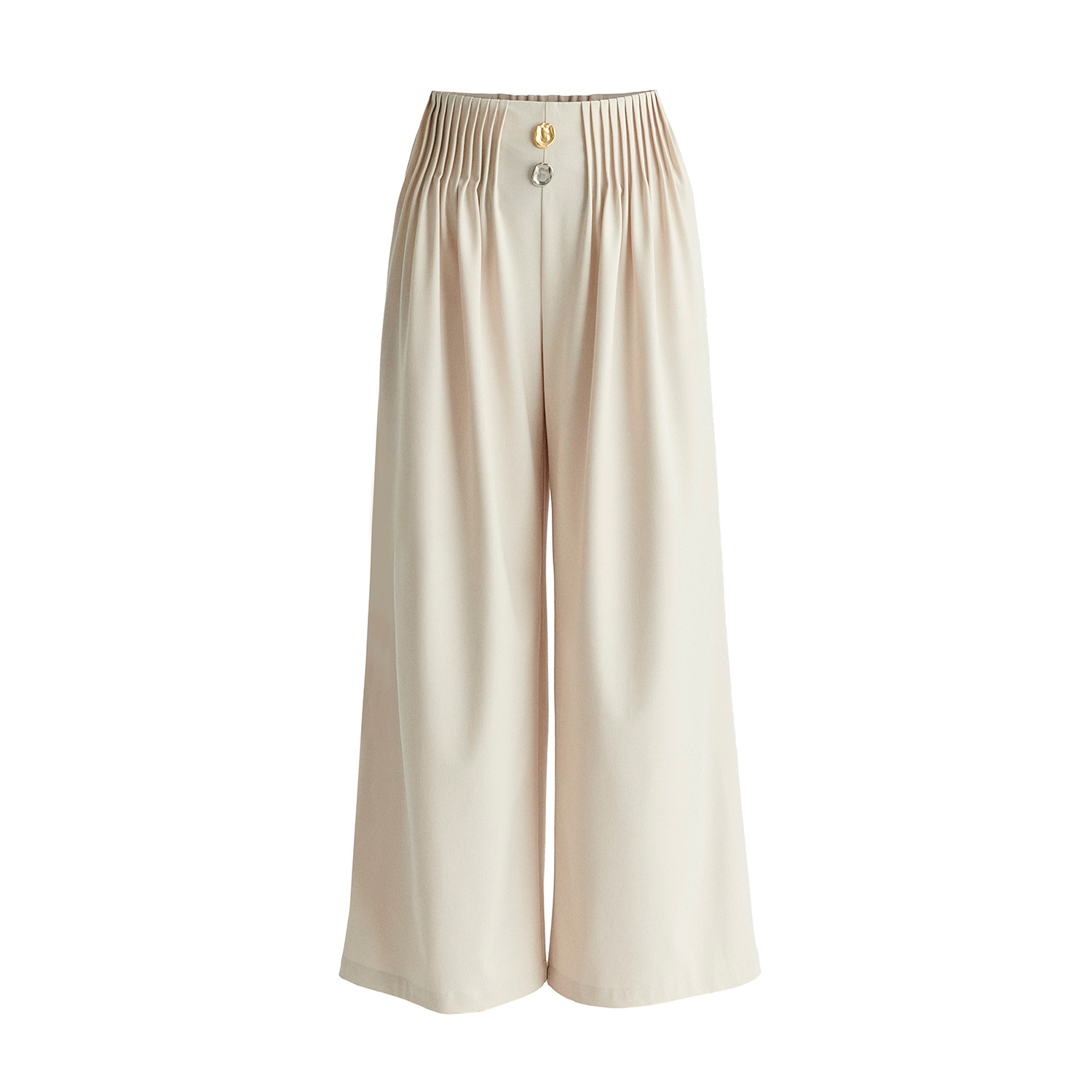 Paisie Women's Neutrals Wide Leg Trousers With Pleated Waist Detail In Cream In White